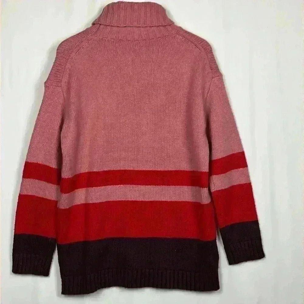 Ann Taylor Womens Knit Tunic Red/Pink/Brown Turtleneck Raglan Sleeve Soft Casual - Picture 8 of 11
